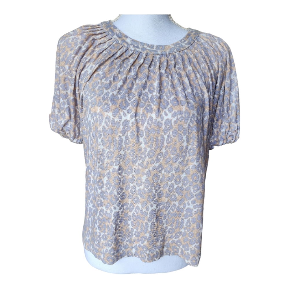 Maeve by Anthropologie Leopard Print Women's Blouse, Puff Sleeve Top, Si…